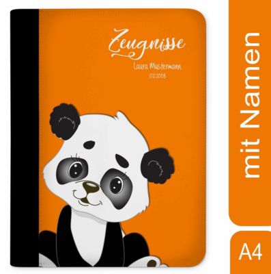 CreaDesign Zeugnismappe / Dokumentemappe mit Name personalisiert Panda Bär Orange