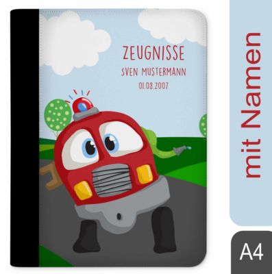 CreaDesign Zeugnismappe / Dokumentemappe mit Name personalisiert Auto-Cartoon