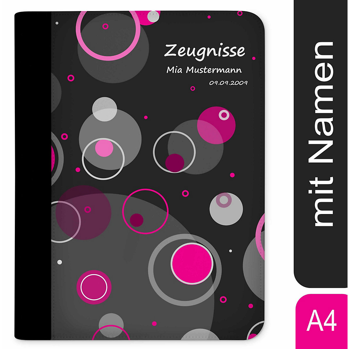CreaDesign Zeugnismappe / Dokumentemappe mit Name personalisiert Kreise Pink