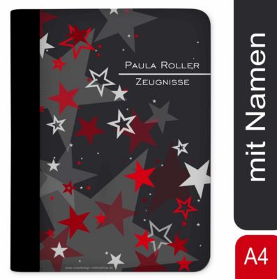 CreaDesign Zeugnismappe / Dokumentemappe mit Name personalisiert Sternenhimmel Rot