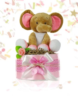 Große Windeltorte für Mädchen ROSENBLÜTE rosa Geschenk zur Geburt Baby Party 