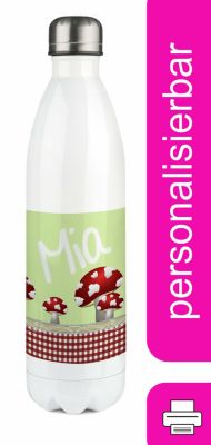CreaDesign Edelstahl Kinder Thermoflasche / Trinkflasche bunt Pilz Farbe rot Spülmaschinenfest Auslaufsicher Bruchfest Doppelwandig Für Heißgetränke geeignet Mit Deckel Isoliert