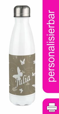 CreaDesign Edelstahl Kinder Thermoflasche / Trinkflasche bunt Schmetterling Ornamente Farbe cappuchino Spülmaschinenfest Auslaufsicher Bruchfest Doppelwandig Für Heißgetränke geeignet Mit Deckel Isolie