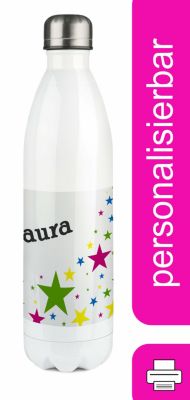 CreaDesign Edelstahl Kinder Thermoflasche / Trinkflasche bunt Sterne Spülmaschinenfest Auslaufsicher Bruchfest Doppelwandig Für Heißgetränke geeignet Mit Deckel Isoliert
