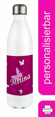 CreaDesign Edelstahl Kinder Thermoflasche / Trinkflasche bunt Schmetterling Ornamente Farbe brombeere Spülmaschinenfest Auslaufsicher Bruchfest Doppelwandig Für Heißgetränke geeignet Mit Deckel Isolier