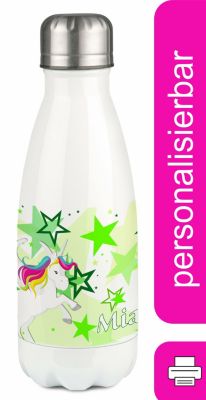 CreaDesign Edelstahl Kinder Thermoflasche / Trinkflasche bunt Pegasus Sterne Farbe grün Spülmaschinenfest Auslaufsicher Bruchfest Doppelwandig Für Heißgetränke geeignet Mit Deckel Isoliert