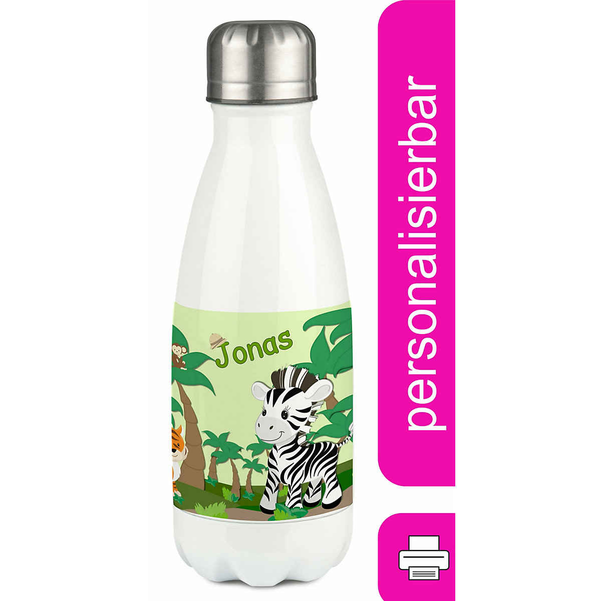 CreaDesign Edelstahl Kinder Thermoflasche / Trinkflasche bunt Safari-Zebra Spülmaschinenfest Auslaufsicher Bruchfest Doppelwandig Für Heißgetränke geeignet Mit Deckel Isoliert