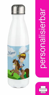 CreaDesign Edelstahl Kinder Thermoflasche / Trinkflasche bunt Ritter Spülmaschinenfest Auslaufsicher Bruchfest Doppelwandig Für Heißgetränke geeignet Mit Deckel Isoliert