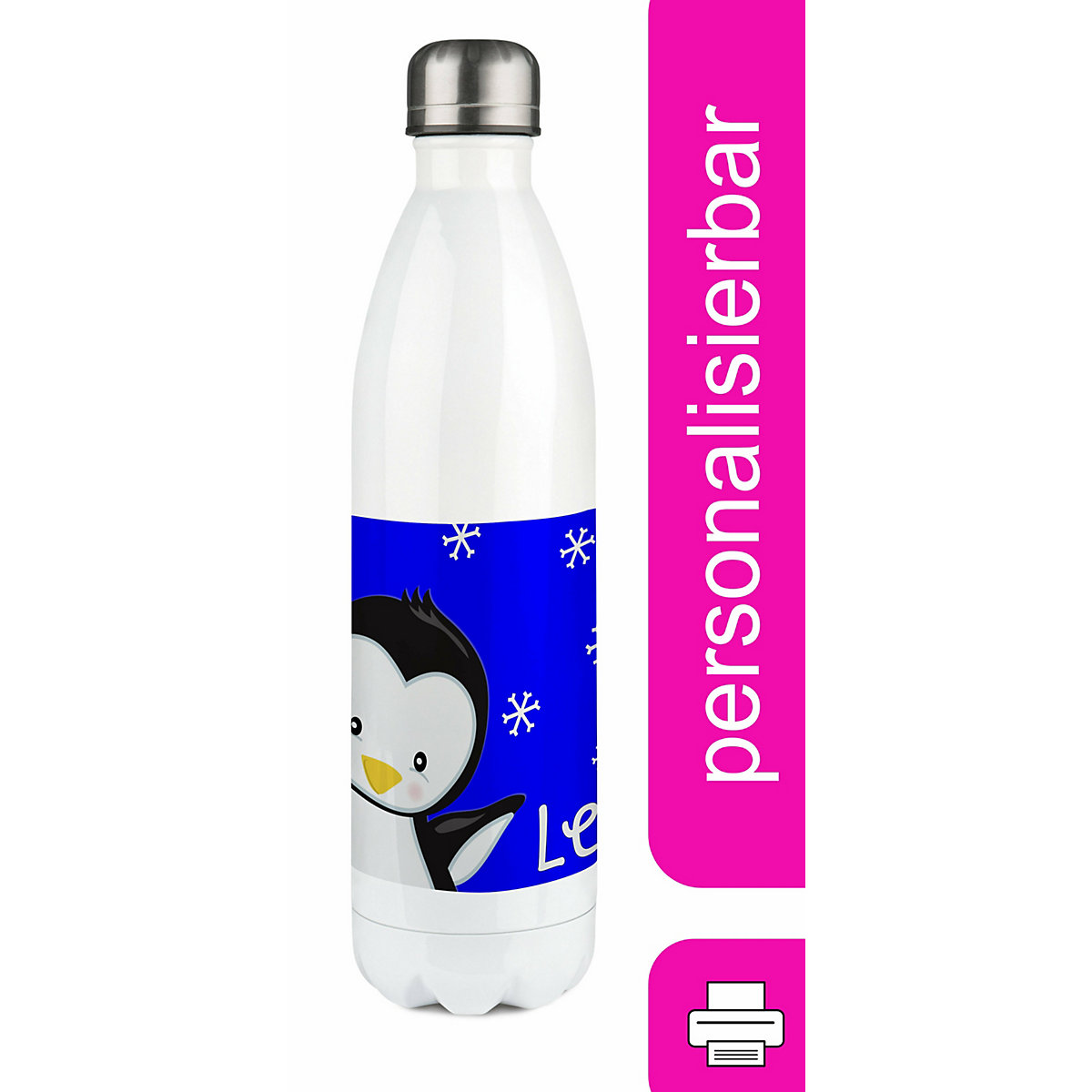 CreaDesign Edelstahl Kinder Thermoflasche / Trinkflasche bunt Pinguin Farbe blau Spülmaschinenfest Auslaufsicher Bruchfest Doppelwandig Für Heißgetränke geeignet Mit Deckel Isoliert