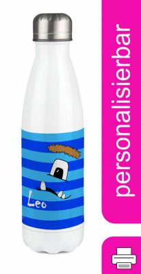 CreaDesign Edelstahl Kinder Thermoflasche / Trinkflasche bunt Monster Streifen Farbe blau Spülmaschinenfest Auslaufsicher Bruchfest Doppelwandig Für Heißgetränke geeignet Mit Deckel Isoliert
