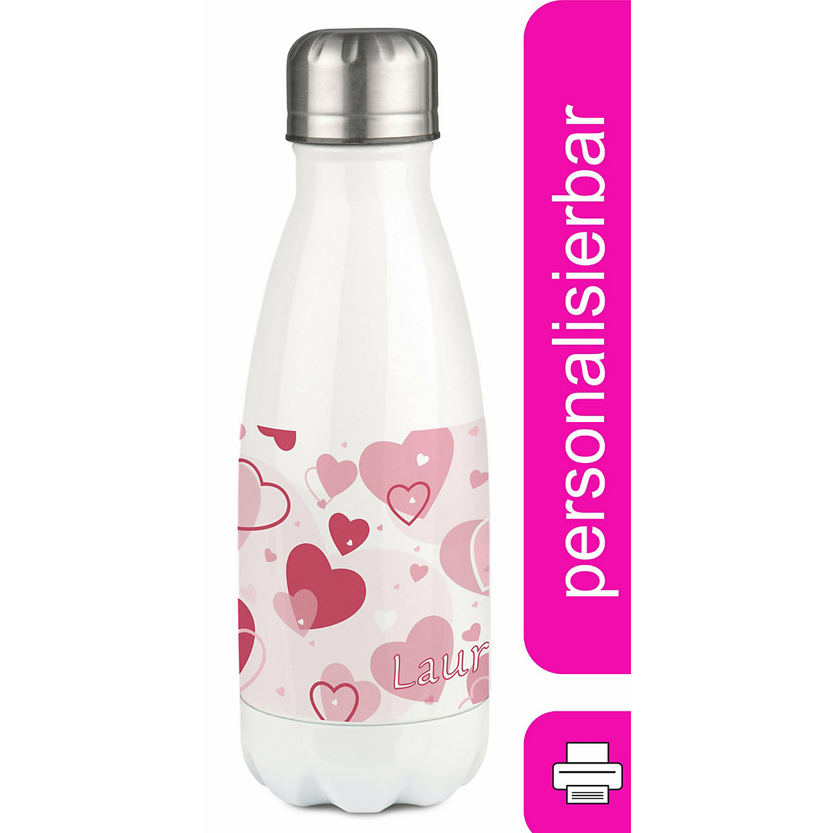 CreaDesign Edelstahl Kinder Thermoflasche / Trinkflasche bunt Herz Farbe rosa Spülmaschinenfest Auslaufsicher Bruchfest Doppelwandig Für Heißgetränke geeignet Mit Deckel Isoliert