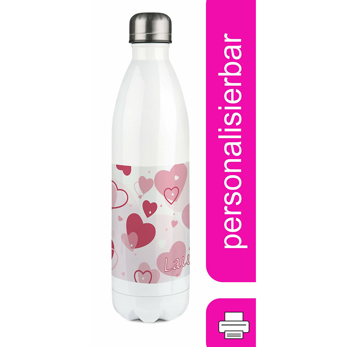CreaDesign Edelstahl Kinder Thermoflasche / Trinkflasche bunt Herz Farbe rosa Spülmaschinenfest Auslaufsicher Bruchfest Doppelwandig Für Heißgetränke geeignet Mit Deckel Isoliert