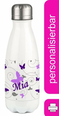 CreaDesign Edelstahl Kinder Thermoflasche / Trinkflasche bunt Schmetterling Ornamente Farbe flieder lila Spülmaschinenfest Auslaufsicher Bruchfest Doppelwandig Für Heißgetränke geeignet Mit Deckel Isol