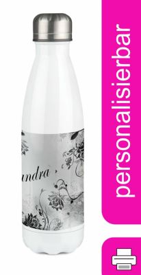 CreaDesign Edelstahl Kinder Thermoflasche / Trinkflasche bunt Blumenranke Farbe schwarz weiß Spülmaschinenfest Auslaufsicher Bruchfest Doppelwandig Für Heißgetränke geeignet Mit Deckel Isoliert