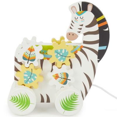 Zieh Zebra Zahnrad aus Holz Nachziehtier Nachzieh-Spielzeug für Kinder Neu 