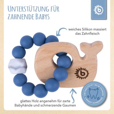 Greifling Holz Natur mit Silikon Kugeln BPA-Frei Baby Beißring Greifring Zahnen 