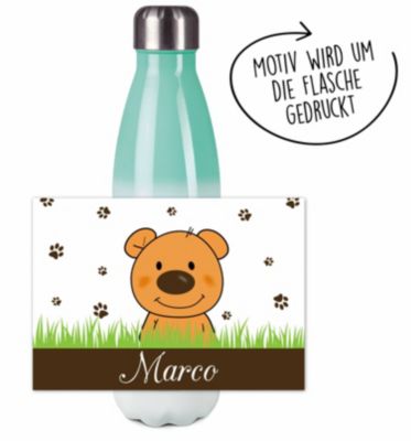 CreaDesign Edelstahl Kinder Thermoflasche / Trinkflasche bunt Teddy Bär Spülmaschinenfest Auslaufsicher Bruchfest Doppelwandig Für Heißgetränke geeignet Mit Deckel Isoliert