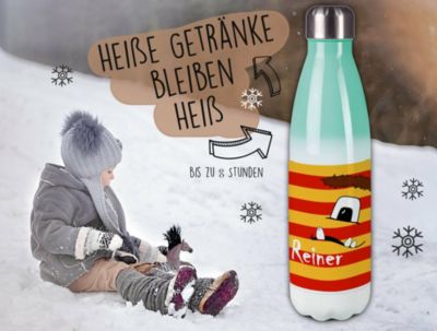 CreaDesign Edelstahl Kinder Thermoflasche / Trinkflasche bunt Monster Streifen Farbe rot gelb Spülmaschinenfest Auslaufsicher Bruchfest Doppelwandig Für Heißgetränke geeignet Mit Deckel Isoliert