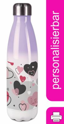 CreaDesign Edelstahl Kinder Thermoflasche / Trinkflasche bunt Herz Farbe rosa grau Spülmaschinenfest Auslaufsicher Bruchfest Doppelwandig Für Heißgetränke geeignet Mit Deckel Isoliert