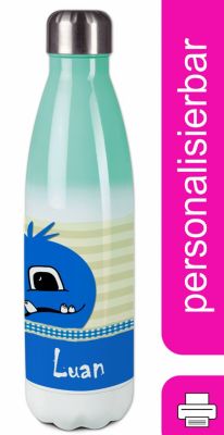 CreaDesign Edelstahl Kinder Thermoflasche / Trinkflasche bunt Monster Karo Farbe blau Spülmaschinenfest Auslaufsicher Bruchfest Doppelwandig Für Heißgetränke geeignet Mit Deckel Isoliert