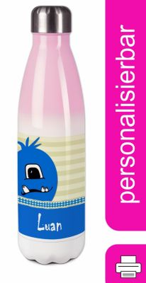 CreaDesign Edelstahl Kinder Thermoflasche / Trinkflasche bunt Monster Karo Farbe blau Spülmaschinenfest Auslaufsicher Bruchfest Doppelwandig Für Heißgetränke geeignet Mit Deckel Isoliert