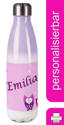 CreaDesign Edelstahl Kinder Thermoflasche / Trinkflasche bunt Eule Farbe rosa Spülmaschinenfest Auslaufsicher Bruchfest Doppelwandig Für Heißgetränke geeignet Mit Deckel Isoliert