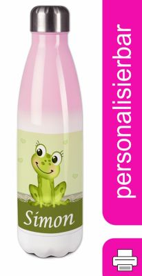 CreaDesign Edelstahl Kinder Thermoflasche / Trinkflasche bunt Frosch Spülmaschinenfest Auslaufsicher Bruchfest Doppelwandig Für Heißgetränke geeignet Mit Deckel Isoliert