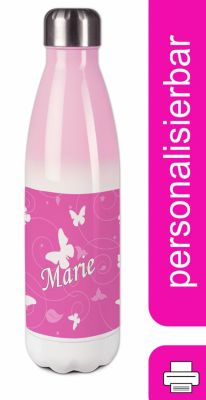 CreaDesign Edelstahl Kinder Thermoflasche / Trinkflasche bunt Schmetterling Ornamente Farbe rosa Spülmaschinenfest Auslaufsicher Bruchfest Doppelwandig Für Heißgetränke geeignet Mit Deckel Isoliert