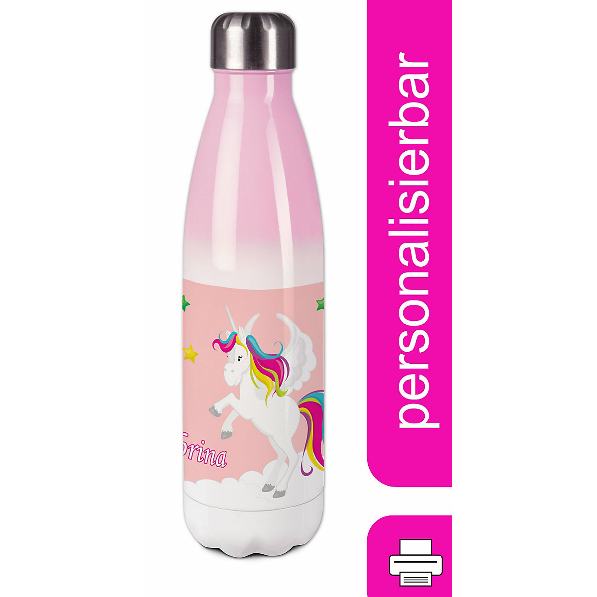 CreaDesign Edelstahl Kinder Thermoflasche / Trinkflasche bunt Pegasus Farbe rosa Spülmaschinenfest Auslaufsicher Bruchfest Doppelwandig Für Heißgetränke geeignet Mit Deckel Isoliert