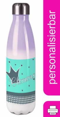 CreaDesign Edelstahl Kinder Thermoflasche / Trinkflasche bunt Krone Farbe türkis grau Spülmaschinenfest Auslaufsicher Bruchfest Doppelwandig Für Heißgetränke geeignet Mit Deckel Isoliert