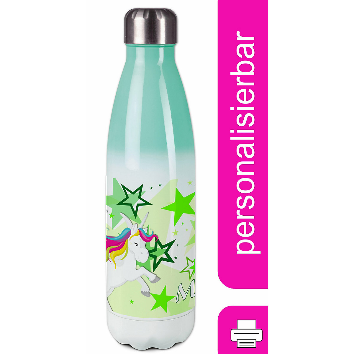 CreaDesign Edelstahl Kinder Thermoflasche / Trinkflasche bunt Pegasus Sterne Farbe grün Spülmaschinenfest Auslaufsicher Bruchfest Doppelwandig Für Heißgetränke geeignet Mit Deckel Isoliert