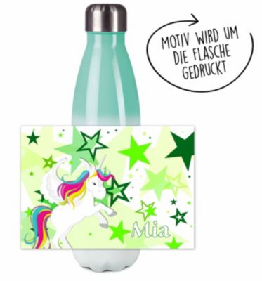 CreaDesign Edelstahl Kinder Thermoflasche / Trinkflasche bunt Pegasus Sterne Farbe grün Spülmaschinenfest Auslaufsicher Bruchfest Doppelwandig Für Heißgetränke geeignet Mit Deckel Isoliert