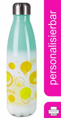 CreaDesign Edelstahl Kinder Thermoflasche / Trinkflasche bunt Kreise Farbe gelb Spülmaschinenfest Auslaufsicher Bruchfest Doppelwandig Für Heißgetränke geeignet Mit Deckel Isoliert