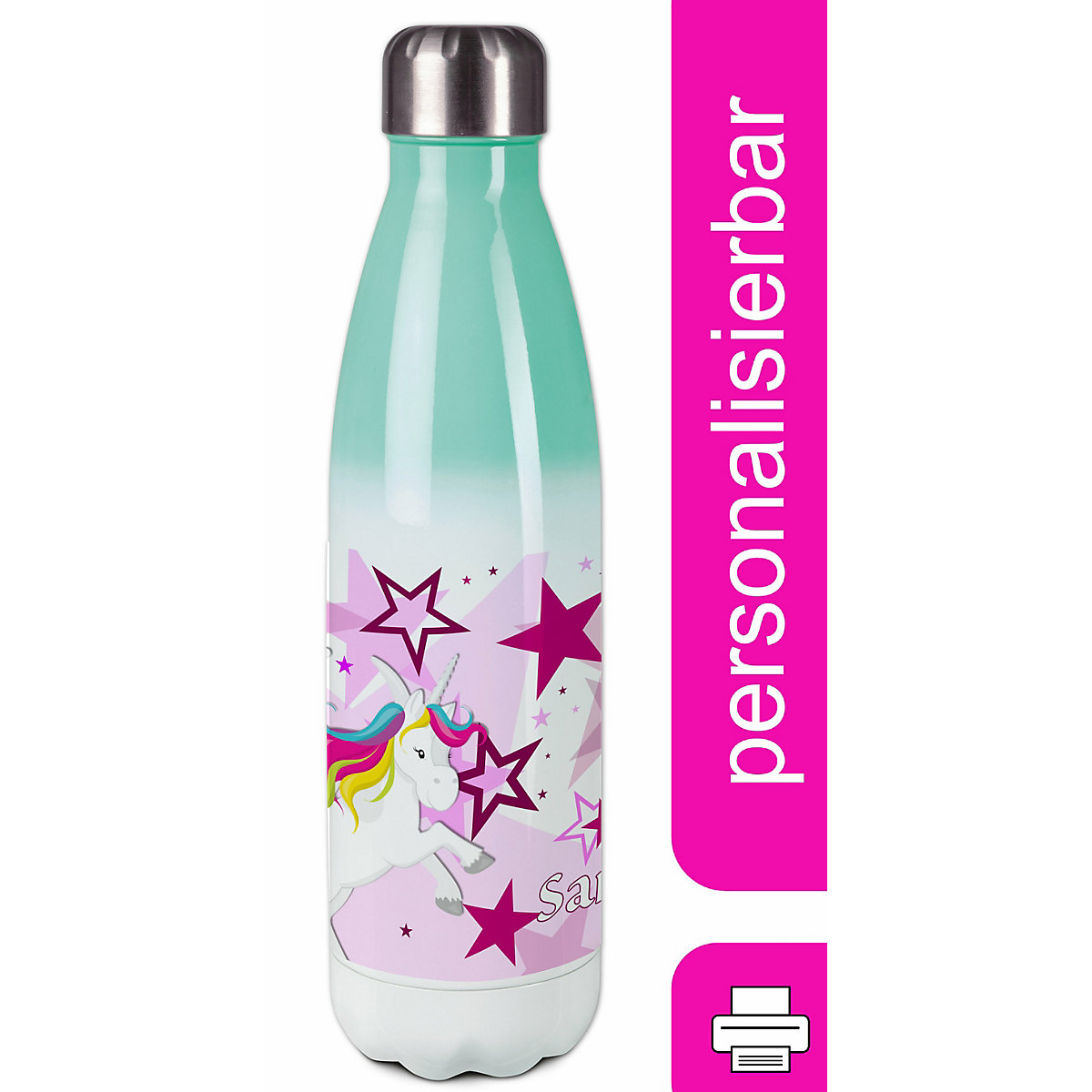CreaDesign Edelstahl Kinder Thermoflasche / Trinkflasche bunt Pegasus Sterne Farbe rosa Spülmaschinenfest Auslaufsicher Bruchfest Doppelwandig Für Heißgetränke geeignet Mit Deckel Isoliert