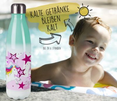 CreaDesign Edelstahl Kinder Thermoflasche / Trinkflasche bunt Pegasus Sterne Farbe rosa Spülmaschinenfest Auslaufsicher Bruchfest Doppelwandig Für Heißgetränke geeignet Mit Deckel Isoliert