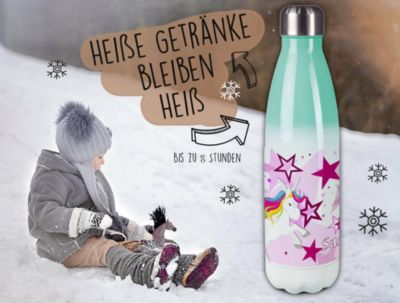 CreaDesign Edelstahl Kinder Thermoflasche / Trinkflasche bunt Pegasus Sterne Farbe rosa Spülmaschinenfest Auslaufsicher Bruchfest Doppelwandig Für Heißgetränke geeignet Mit Deckel Isoliert