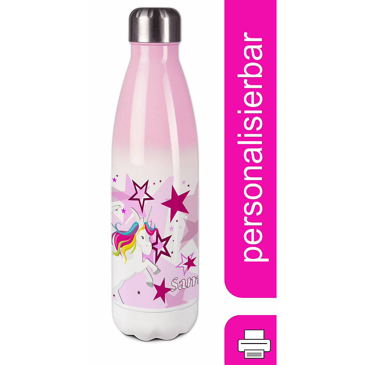 CreaDesign Edelstahl Kinder Thermoflasche / Trinkflasche bunt Pegasus Sterne Farbe rosa Spülmaschinenfest Auslaufsicher Bruchfest Doppelwandig Für Heißgetränke geeignet Mit Deckel Isoliert