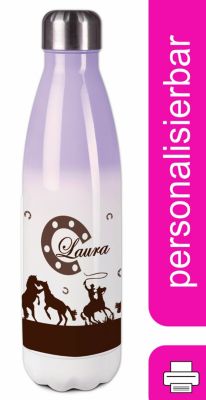 CreaDesign Edelstahl Kinder Thermoflasche / Trinkflasche bunt Cowboy Pferde Farbe braun Spülmaschinenfest Auslaufsicher Bruchfest Doppelwandig Für Heißgetränke geeignet Mit Deckel Isoliert