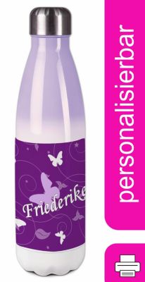 CreaDesign Edelstahl Kinder Thermoflasche / Trinkflasche bunt Schmetterling Ornamente Farbe lila Spülmaschinenfest Auslaufsicher Bruchfest Doppelwandig Für Heißgetränke geeignet Mit Deckel Isoliert