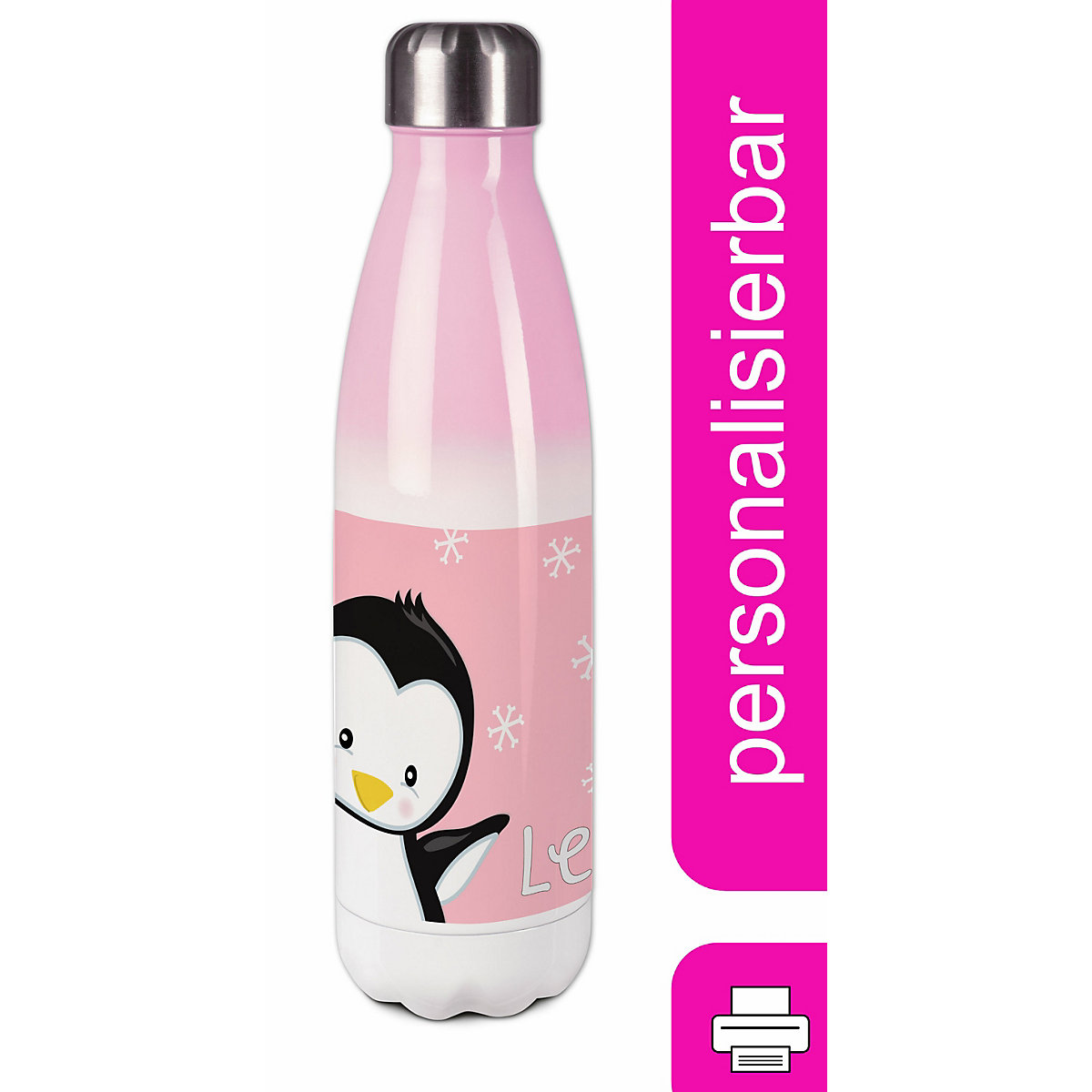 CreaDesign Edelstahl Kinder Thermoflasche / Trinkflasche bunt Pinguin Farbe rosa Spülmaschinenfest Auslaufsicher Bruchfest Doppelwandig Für Heißgetränke geeignet Mit Deckel Isoliert