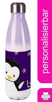 CreaDesign Edelstahl Kinder Thermoflasche / Trinkflasche bunt Pinguin Farbe lila Spülmaschinenfest Auslaufsicher Bruchfest Doppelwandig Für Heißgetränke geeignet Mit Deckel Isoliert