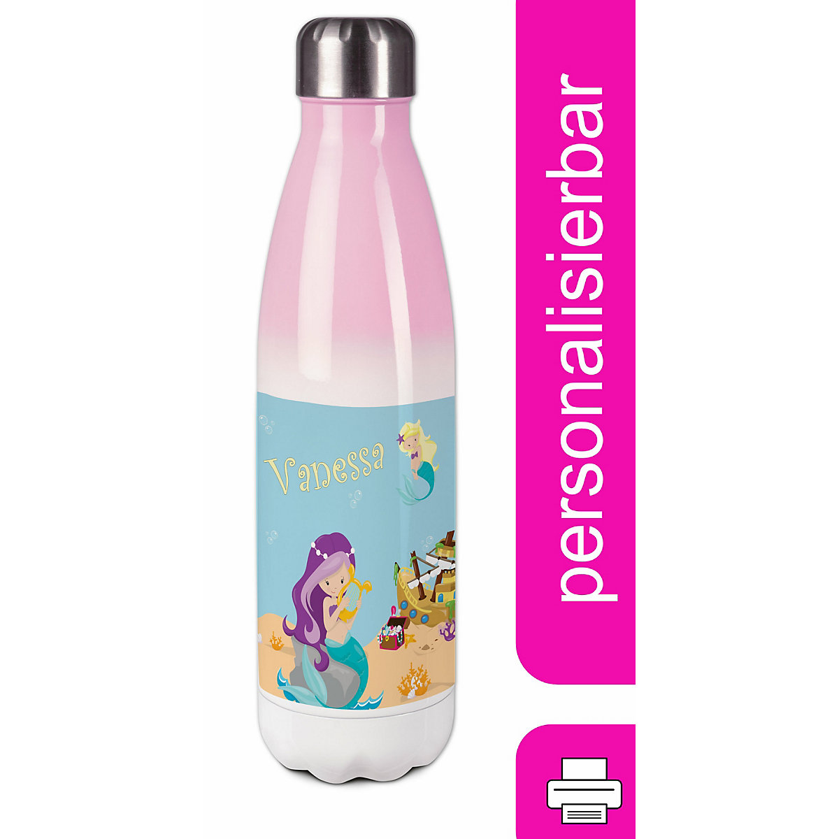 CreaDesign Edelstahl Kinder Thermoflasche / Trinkflasche bunt Meerjungfrau Spülmaschinenfest Auslaufsicher Bruchfest Doppelwandig Für Heißgetränke geeignet Mit Deckel Isoliert