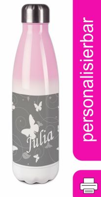 CreaDesign Edelstahl Kinder Thermoflasche / Trinkflasche bunt Schmetterling Ornamente Farbe grau Spülmaschinenfest Auslaufsicher Bruchfest Doppelwandig Für Heißgetränke geeignet Mit Deckel Isoliert