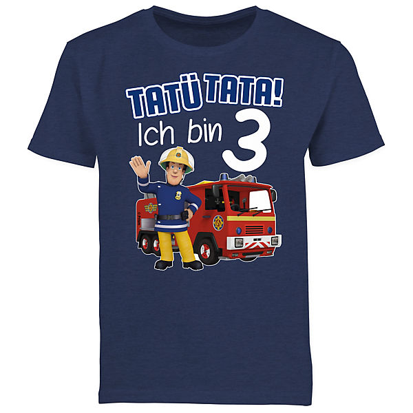Feuerwehrmann Sam Jungen - Jungen Kinder T-Shirt - Tatü Tata! Ich bin 3 - blau - T-Shirts für Jungen