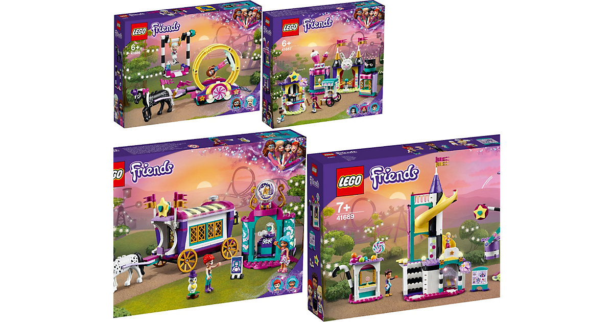 Spielzeug: Lego Friends 4er Set: 41686 Magische Akrobatikshow + 41687 Magische Jahrmarktbuden + 41688 Magischer Wohnwagen + 41689 Magisches Ries