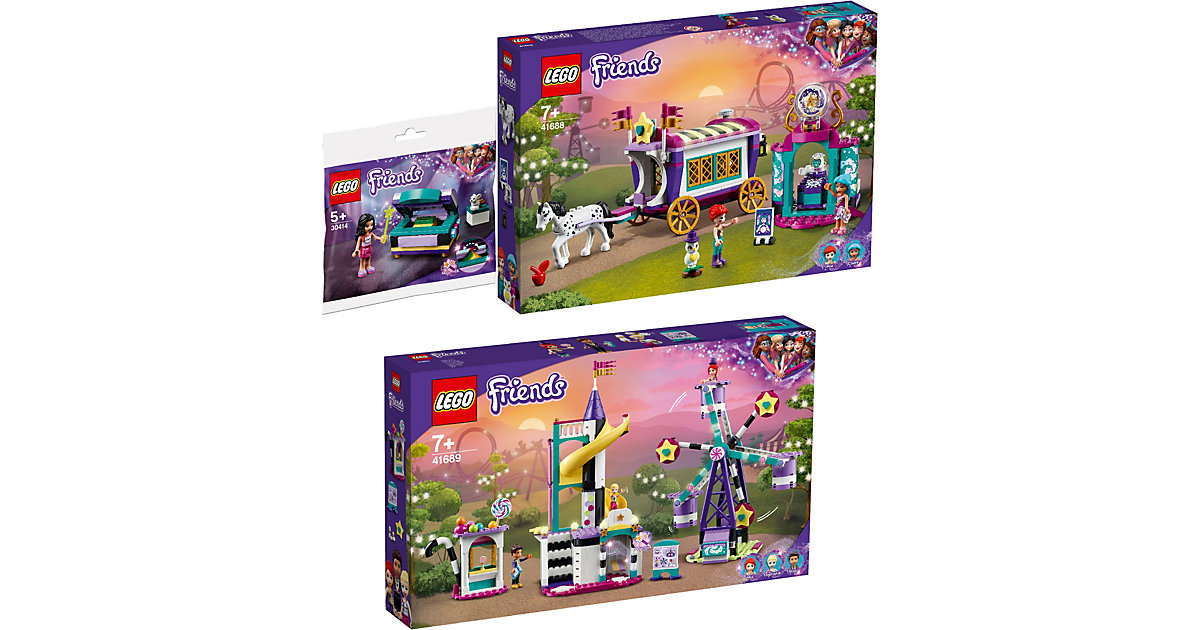 Spielzeug: Lego Friends 3er Set: 30414 Emmas Zaubertruhe - Polybag + 41688 Magischer Wohnwagen + 41689 Magisches Riesenrad mit Rutsche bunt