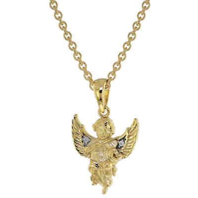 Engel Anhänger Gold 333 / 8K + vergoldete Silberkette für Kinder Halsketten