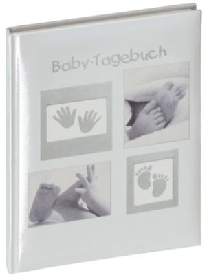 WALTHER Baby-Tagebuch, 46 Seiten, Einband mit Silberprägung, Weiß TB-172 Little Foot (grau) 