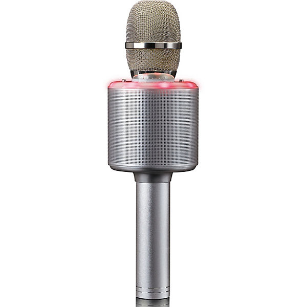BMC-085SI - Karaoke-Mikrofon mit integriertem Bluetooth-Lautsprecher, Lichteffekten, USB und Micro-SD, silber