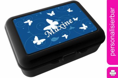 CreaDesign Brotdose mit Trennschale / Einsatz mit Name personalisiert Schmetterling Ornamente blau Spülmaschinenfest Mit Deckel BPA Frei Erweiterbar Leicht zu Säubern mit Namen Wiederverwendbar